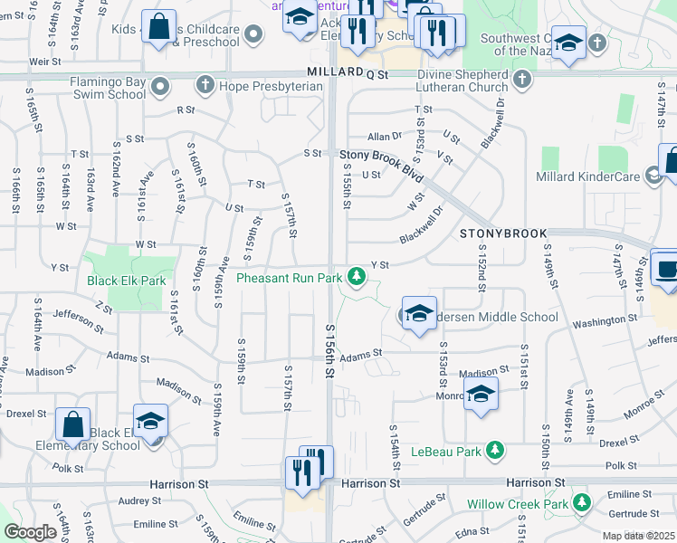 map of restaurants, bars, coffee shops, grocery stores, and more near 15441 Blackwell Drive in Omaha