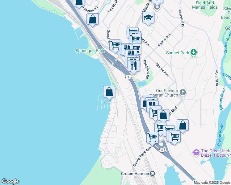 map of restaurants, bars, coffee shops, grocery stores, and more near 3000 Half Moon Bay Drive in Croton-on-Hudson