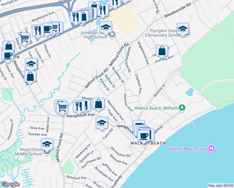 map of restaurants, bars, coffee shops, grocery stores, and more near 26 Carter Drive in Milford