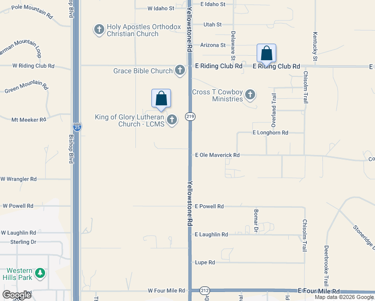 map of restaurants, bars, coffee shops, grocery stores, and more near 8806 Yellowstone Road in Cheyenne