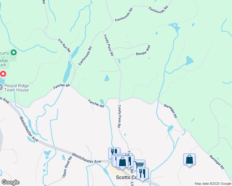 map of restaurants, bars, coffee shops, grocery stores, and more near 6 East Kinnicut Road in Pound Ridge