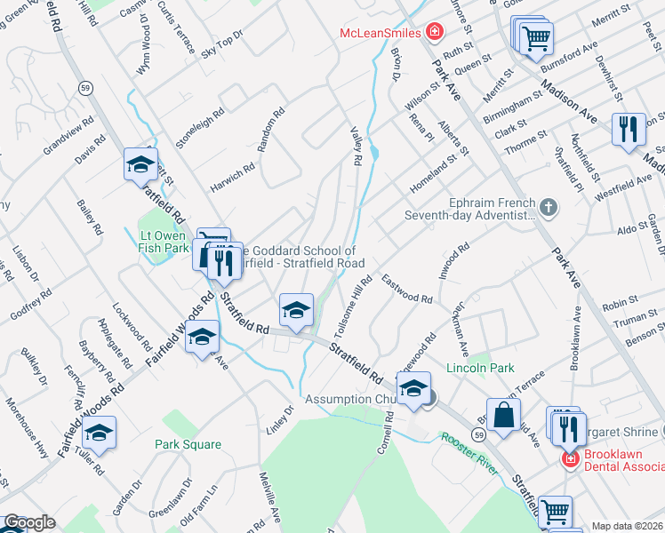 map of restaurants, bars, coffee shops, grocery stores, and more near 233 Buena Vista Road in Fairfield