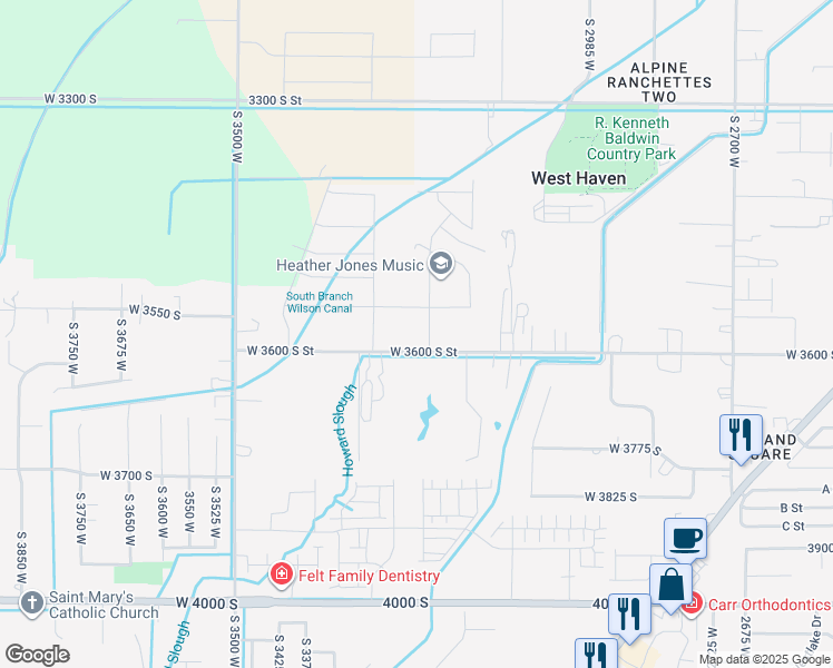 map of restaurants, bars, coffee shops, grocery stores, and more near 3579 South 3150 West Street in West Haven