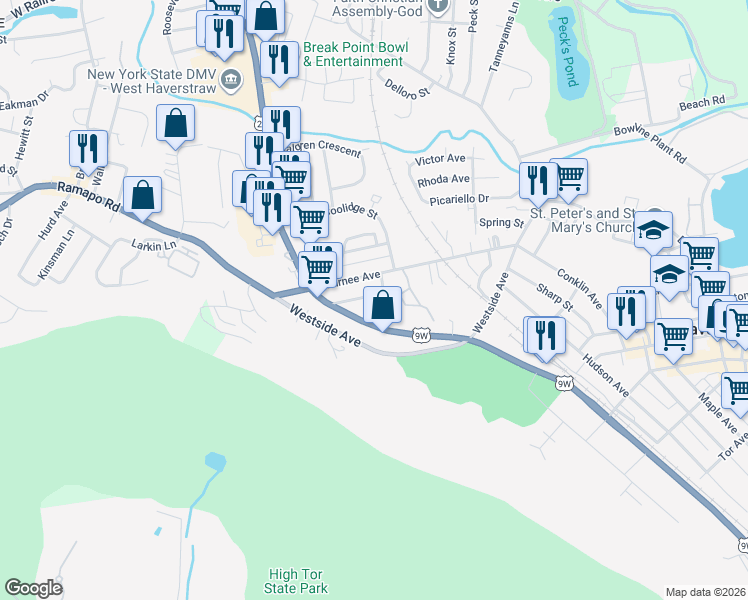 map of restaurants, bars, coffee shops, grocery stores, and more near 109 Gurnee Avenue in Haverstraw