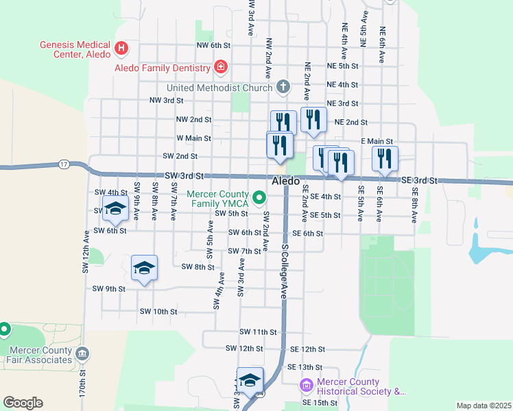 map of restaurants, bars, coffee shops, grocery stores, and more near 401 Southwest 2nd Avenue in Aledo