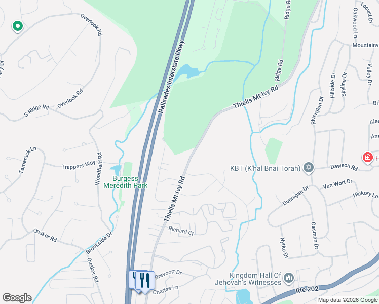map of restaurants, bars, coffee shops, grocery stores, and more near 61 Thiells Mount Ivy Road in Pomona