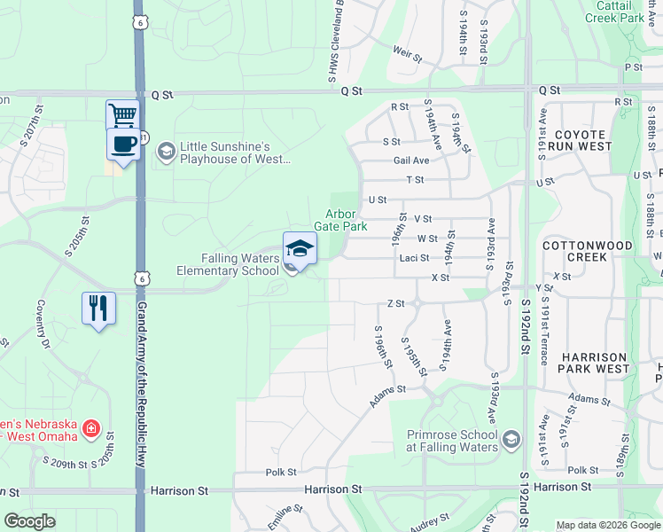 map of restaurants, bars, coffee shops, grocery stores, and more near 5863 South HWS Cleveland Boulevard in Omaha