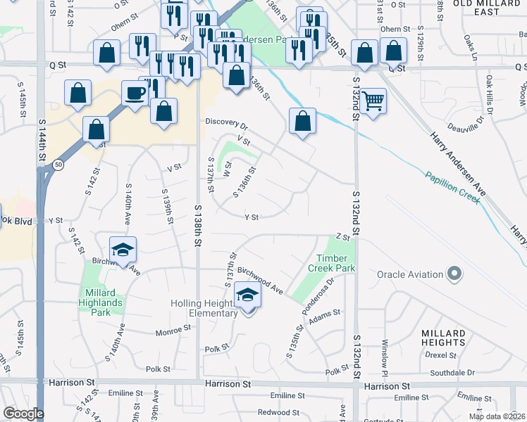 map of restaurants, bars, coffee shops, grocery stores, and more near 13562 Berry Circle in Omaha