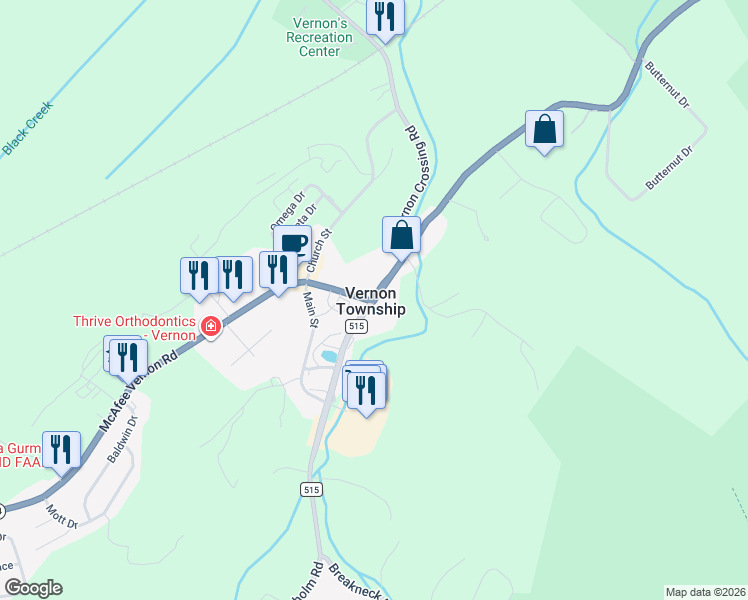 map of restaurants, bars, coffee shops, grocery stores, and more near in Vernon Township