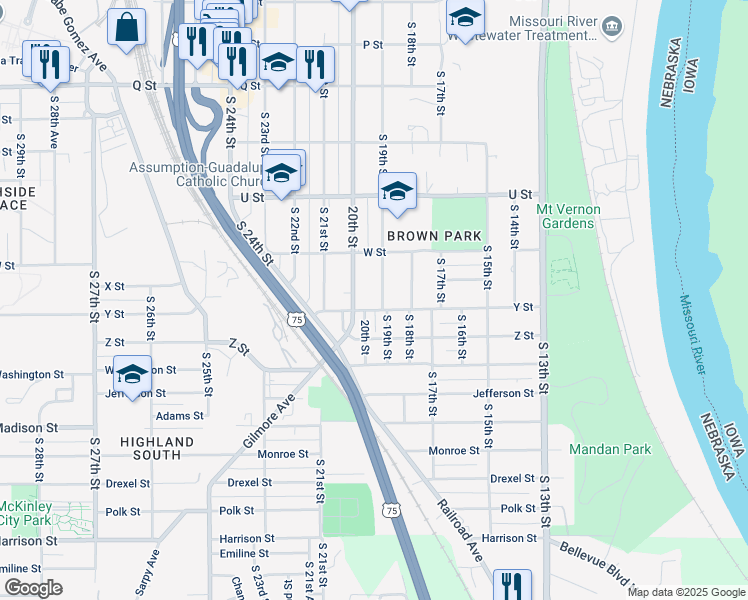 map of restaurants, bars, coffee shops, grocery stores, and more near 5835 South 20th Street in Omaha