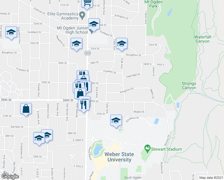 map of restaurants, bars, coffee shops, grocery stores, and more near 1337 35th Street in Ogden