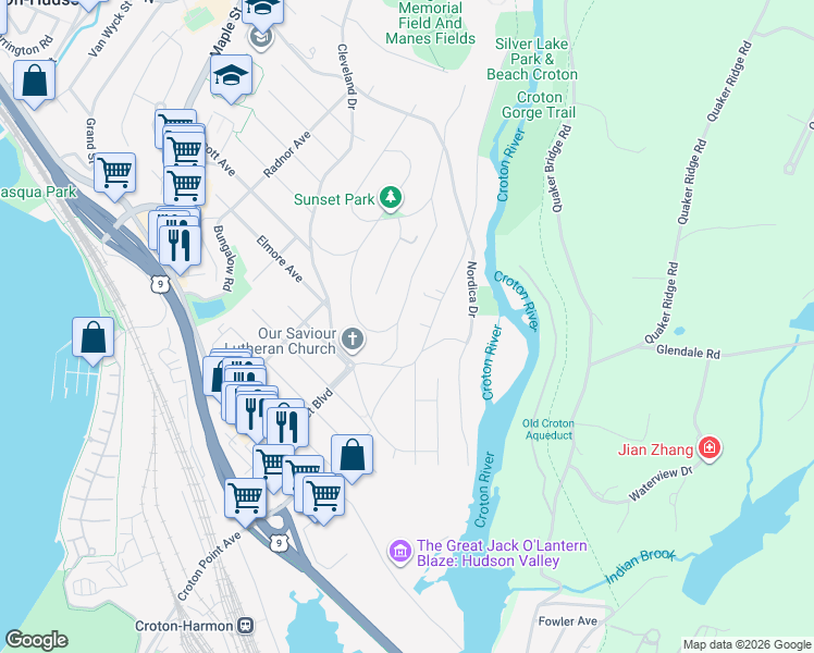 map of restaurants, bars, coffee shops, grocery stores, and more near 20 Morningside Drive in Croton-on-Hudson