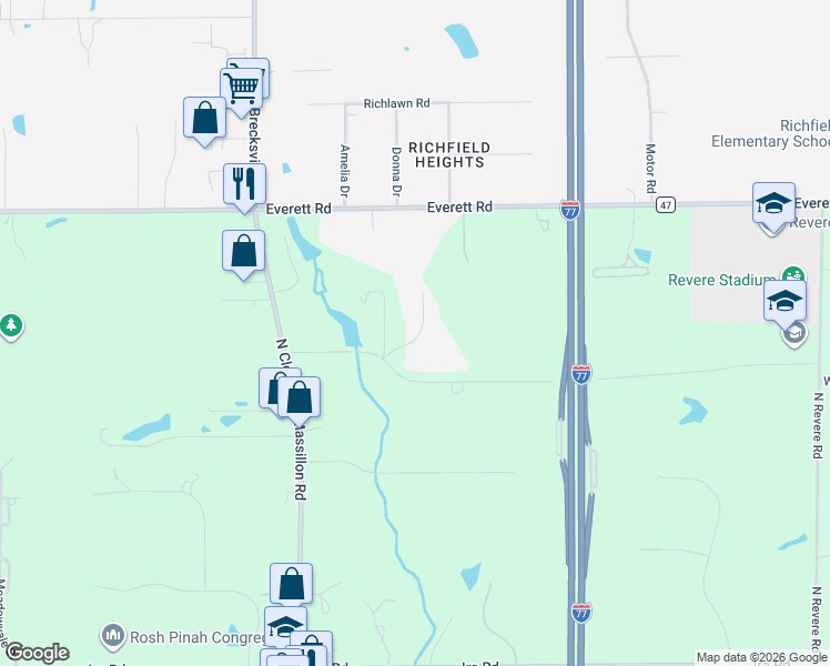 map of restaurants, bars, coffee shops, grocery stores, and more near 2252 Valley Wood Road in Akron