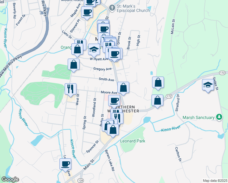 map of restaurants, bars, coffee shops, grocery stores, and more near 37 Moore Avenue in Mount Kisco