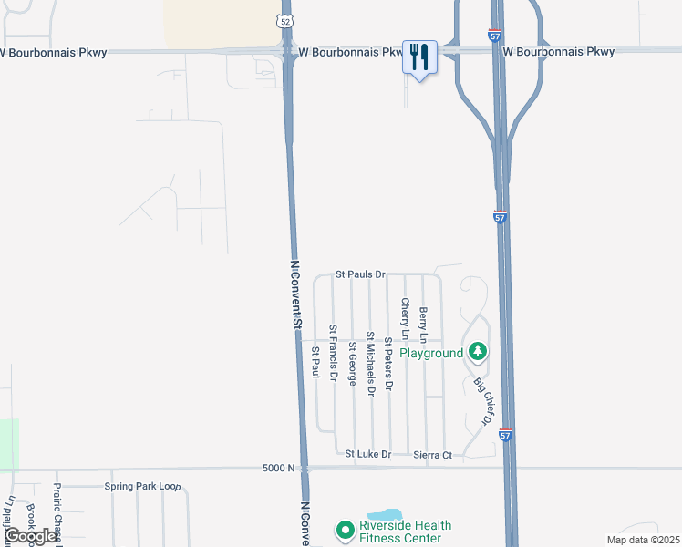 map of restaurants, bars, coffee shops, grocery stores, and more near 143 Saint Pauls Drive in Bourbonnais