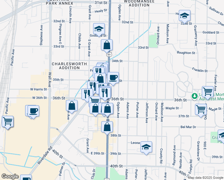 map of restaurants, bars, coffee shops, grocery stores, and more near 3540 U.S. 89 in Ogden