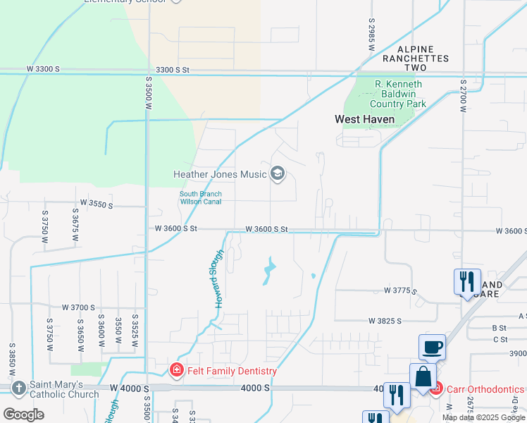 map of restaurants, bars, coffee shops, grocery stores, and more near 3569 South 3150 West Street in West Haven