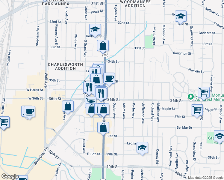 map of restaurants, bars, coffee shops, grocery stores, and more near 3540 U.S. 89 in Ogden