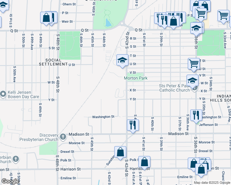map of restaurants, bars, coffee shops, grocery stores, and more near 4235 U Avenue in Omaha