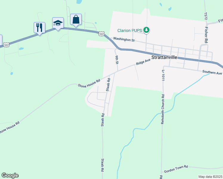 map of restaurants, bars, coffee shops, grocery stores, and more near 321 Ridge Avenue in Strattanville