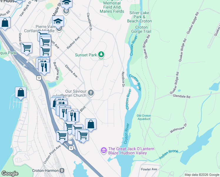 map of restaurants, bars, coffee shops, grocery stores, and more near 48 Truesdale Drive in Croton-on-Hudson