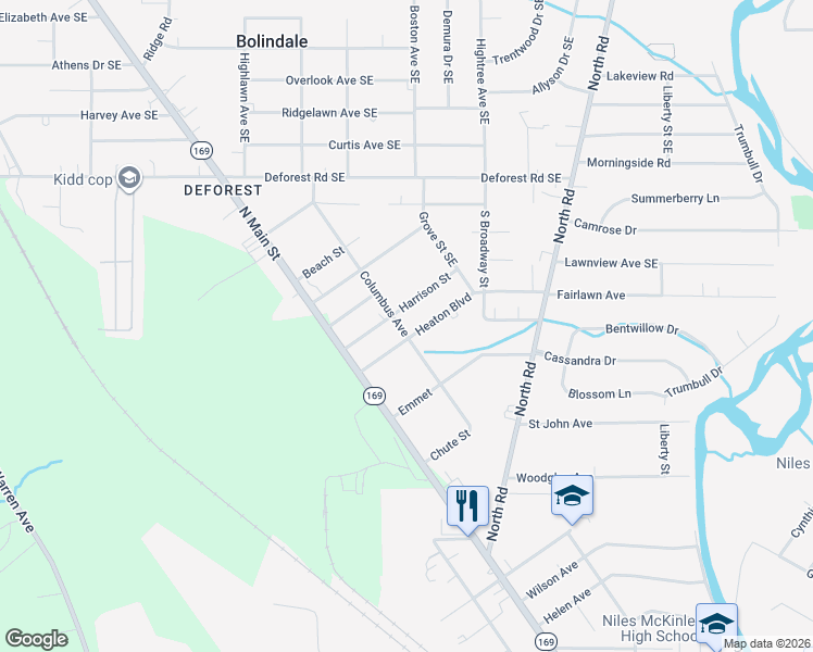 map of restaurants, bars, coffee shops, grocery stores, and more near 5 Heaton Boulevard in Niles