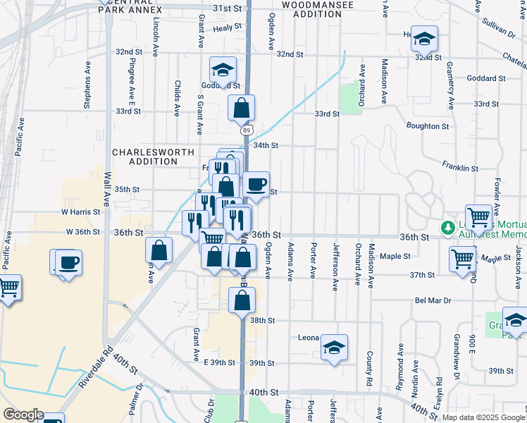 map of restaurants, bars, coffee shops, grocery stores, and more near 3540 U.S. 89 in Ogden
