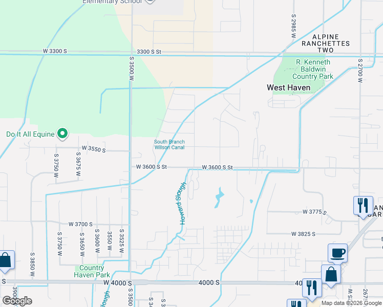map of restaurants, bars, coffee shops, grocery stores, and more near 3342 West 3600 South in West Haven