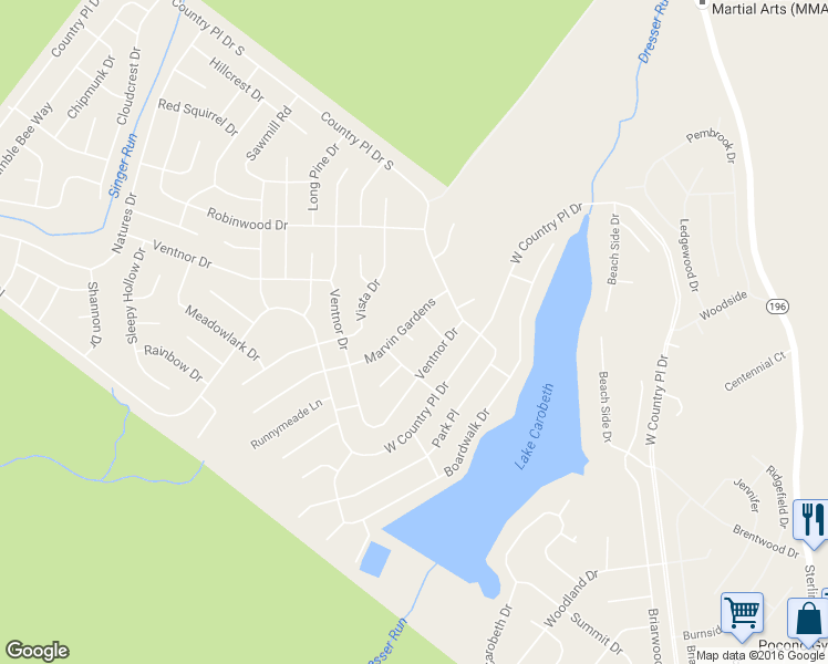 map of restaurants, bars, coffee shops, grocery stores, and more near 6453 Marvin Gardens in Tobyhanna