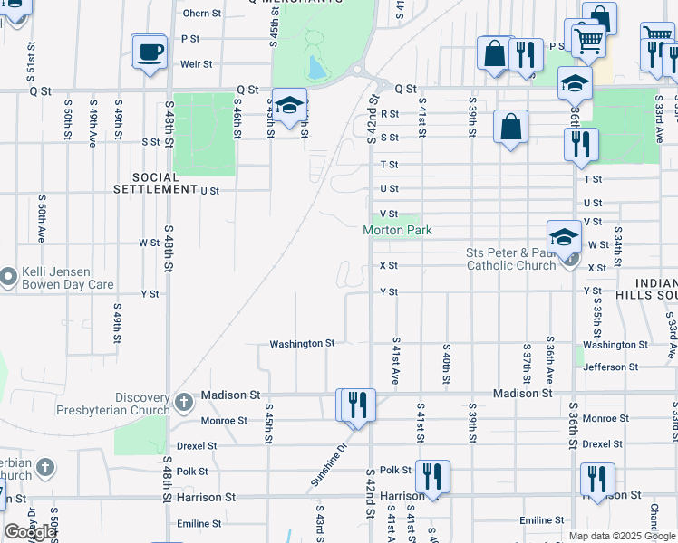 map of restaurants, bars, coffee shops, grocery stores, and more near 5910 South 42nd Street in Omaha