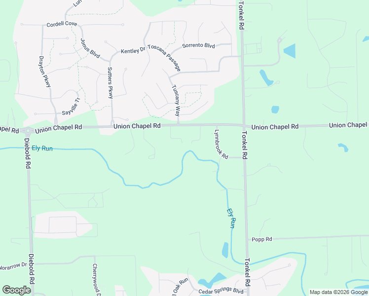 map of restaurants, bars, coffee shops, grocery stores, and more near 5002 Union Chapel Road in Fort Wayne