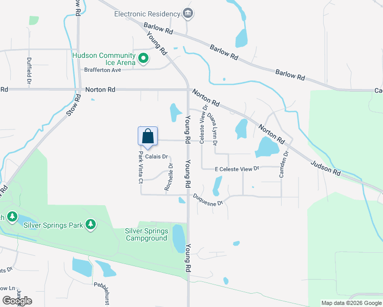 map of restaurants, bars, coffee shops, grocery stores, and more near 5393 Young Road in Stow