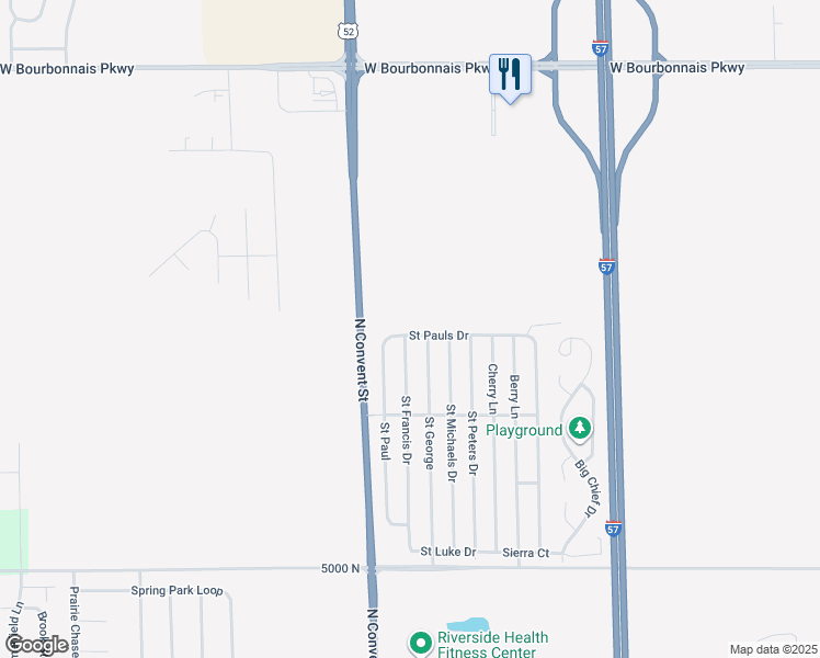 map of restaurants, bars, coffee shops, grocery stores, and more near 143 Saint Pauls Drive in Bourbonnais