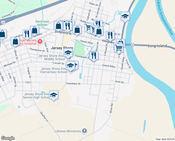 map of restaurants, bars, coffee shops, grocery stores, and more near 400 Wilson Street in Jersey Shore