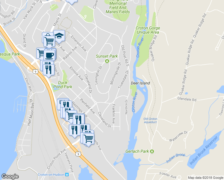 map of restaurants, bars, coffee shops, grocery stores, and more near 20 Morningside Drive in Croton-on-Hudson