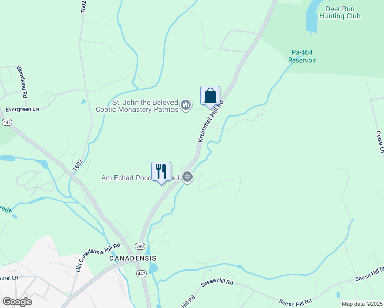 map of restaurants, bars, coffee shops, grocery stores, and more near 2533 Pennsylvania 390 in Monroe County