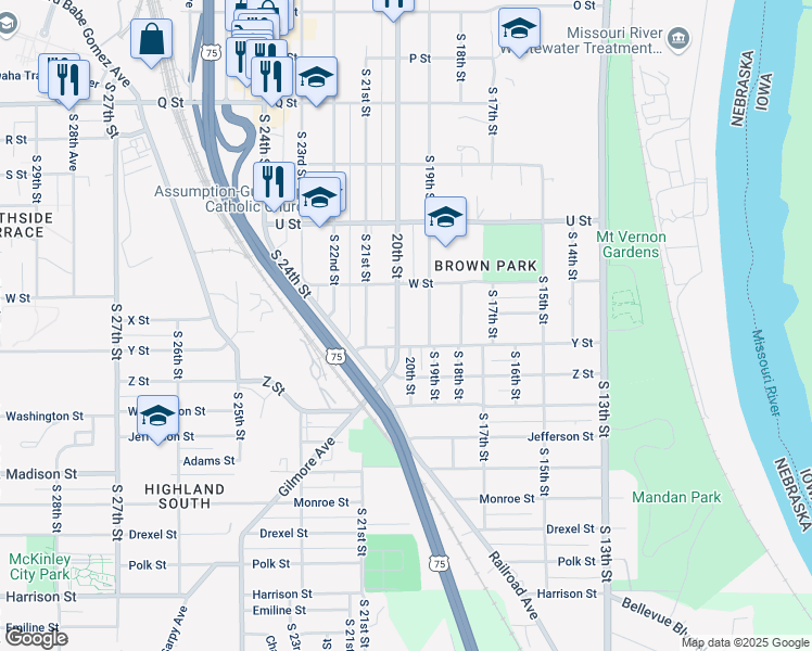 map of restaurants, bars, coffee shops, grocery stores, and more near 5835 S 20th St in Omaha