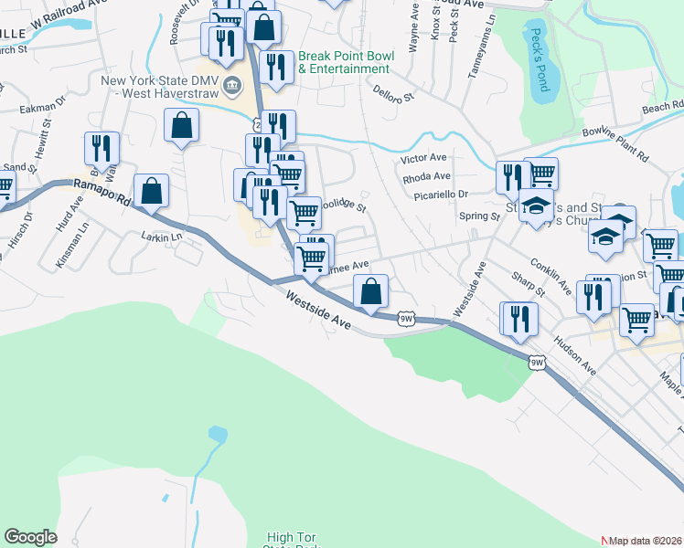 map of restaurants, bars, coffee shops, grocery stores, and more near 109 Gurnee Avenue in Haverstraw