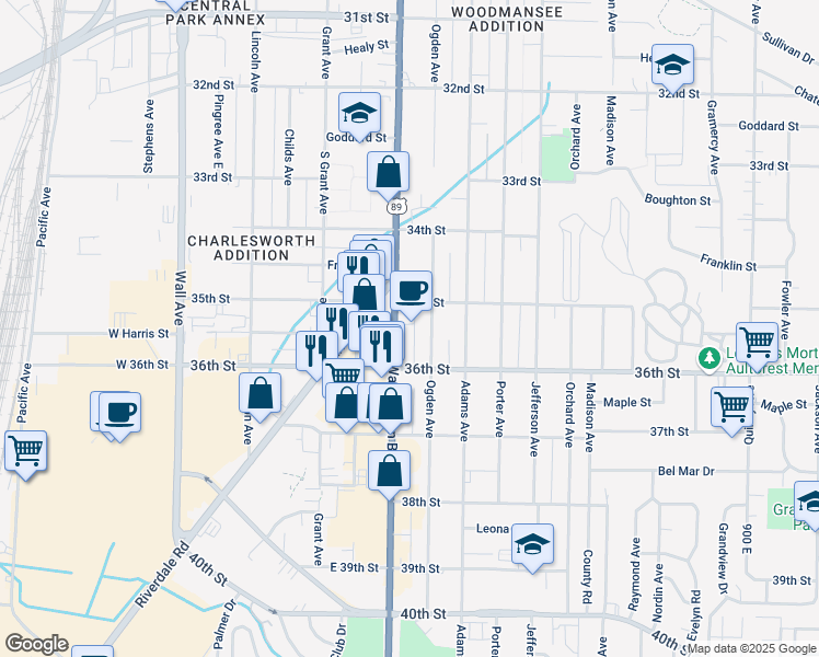 map of restaurants, bars, coffee shops, grocery stores, and more near 3540 U.S. 89 in Ogden