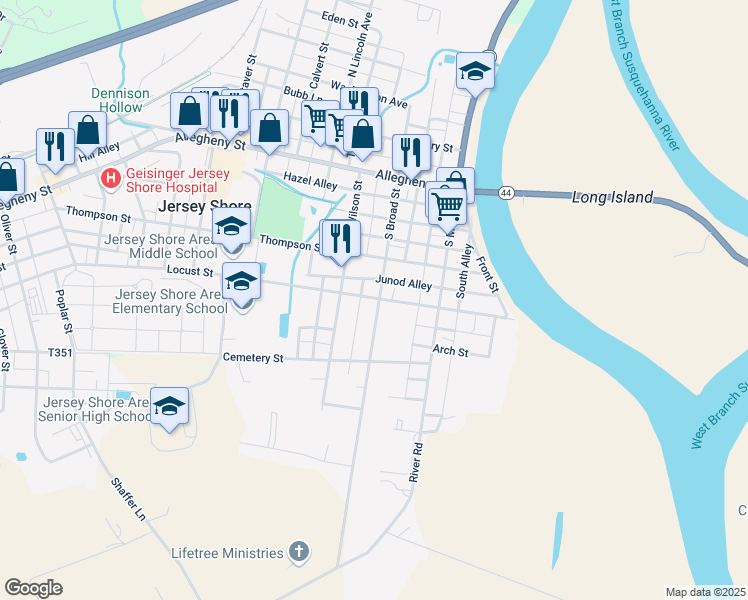 map of restaurants, bars, coffee shops, grocery stores, and more near 301 Locust Street in Jersey Shore
