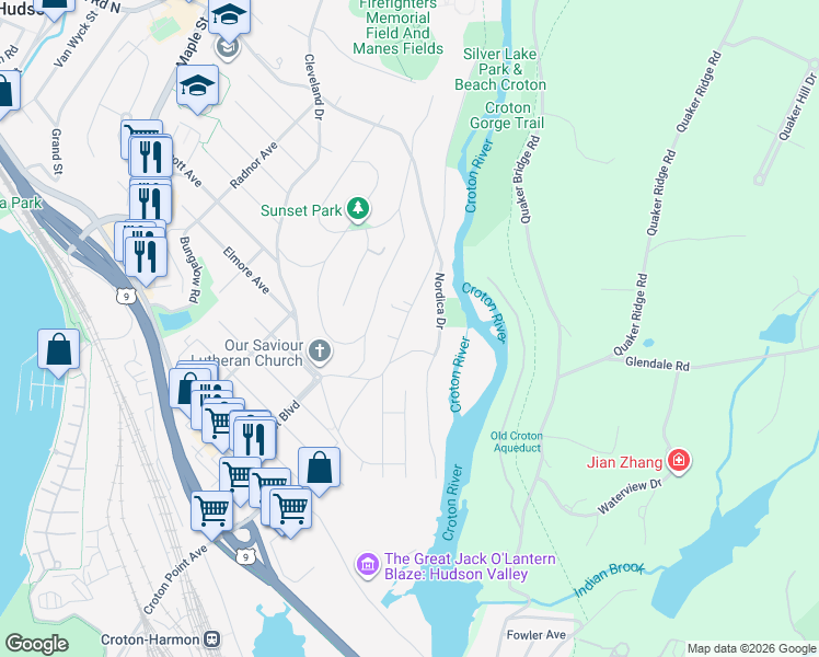 map of restaurants, bars, coffee shops, grocery stores, and more near 48 Truesdale Drive in Croton-on-Hudson