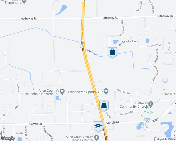 map of restaurants, bars, coffee shops, grocery stores, and more near 12371 Lima Road in Fort Wayne