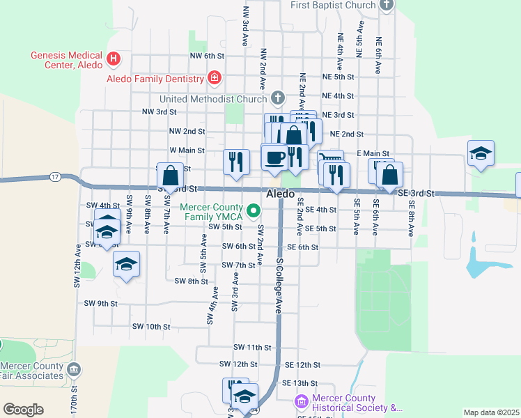 map of restaurants, bars, coffee shops, grocery stores, and more near 401 Southwest 2nd Avenue in Aledo