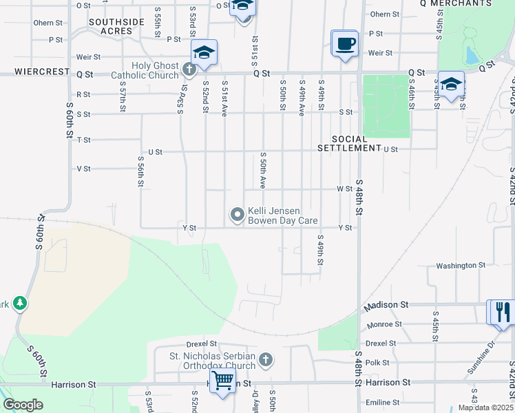 map of restaurants, bars, coffee shops, grocery stores, and more near 5835 South 50th Avenue in Omaha