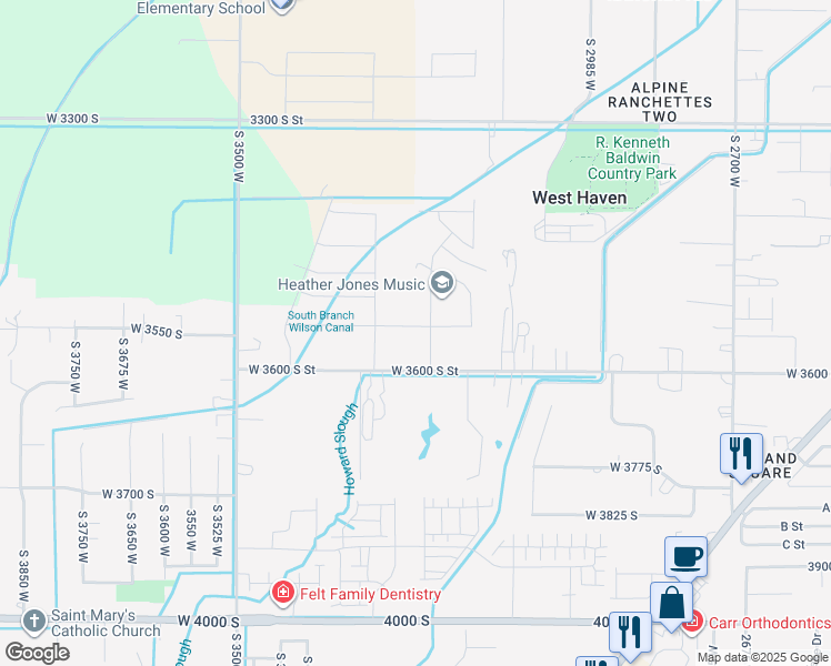 map of restaurants, bars, coffee shops, grocery stores, and more near 3553 South 3150 West Street in West Haven