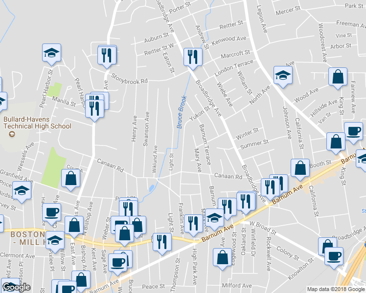 map of restaurants, bars, coffee shops, grocery stores, and more near 441 Franklin Avenue in Stratford