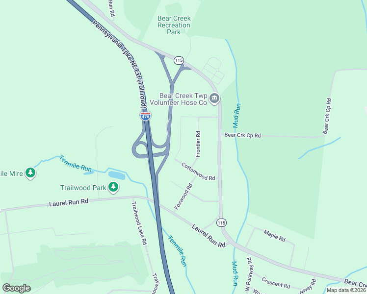 map of restaurants, bars, coffee shops, grocery stores, and more near 110 Pine Road in Township of Bear Creek