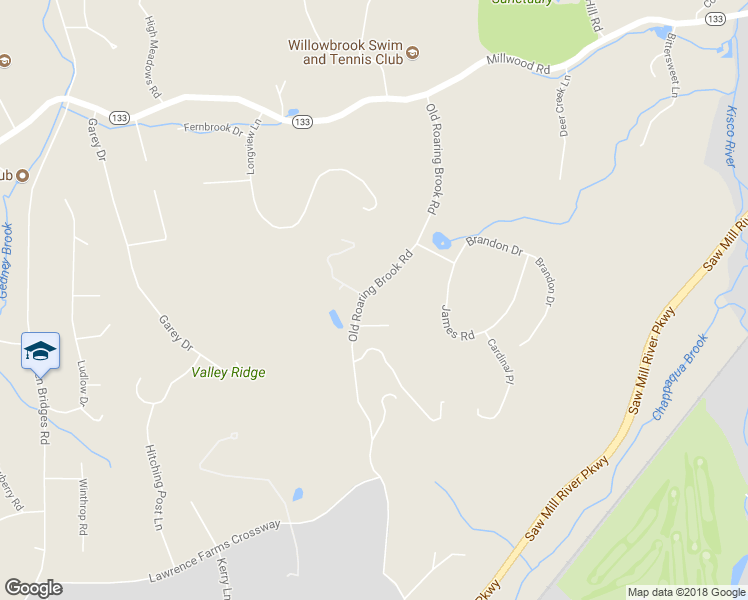 map of restaurants, bars, coffee shops, grocery stores, and more near 49 Old Roaring Brook Road in Mount Kisco