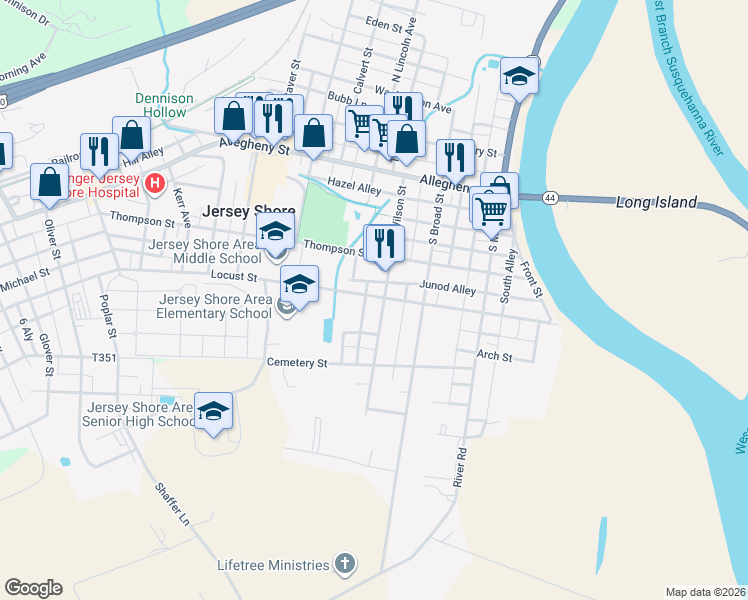 map of restaurants, bars, coffee shops, grocery stores, and more near 400 Wilson Street in Jersey Shore