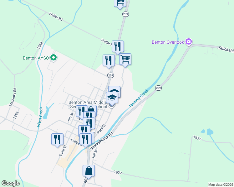 map of restaurants, bars, coffee shops, grocery stores, and more near 510 Park Street in Benton